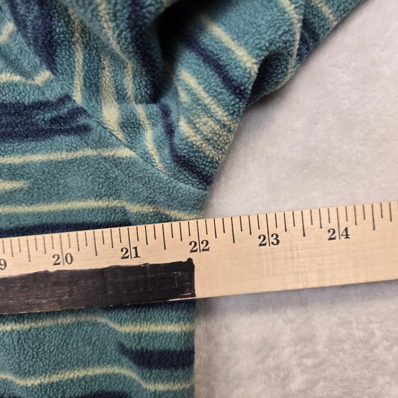Eddie Bauer Fleece Shirt Mens Medium Teal Blue Native Stripe Pattern Colorful - Picture 9 of 10